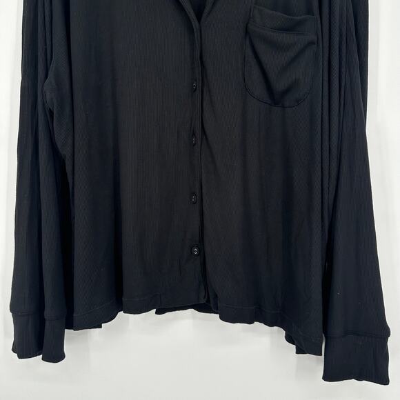 SKIMS Soft Lounge Ribbed Sleep Top Button Down Shirt Modal Jersey in Onyx Black - Picture 7 of 13